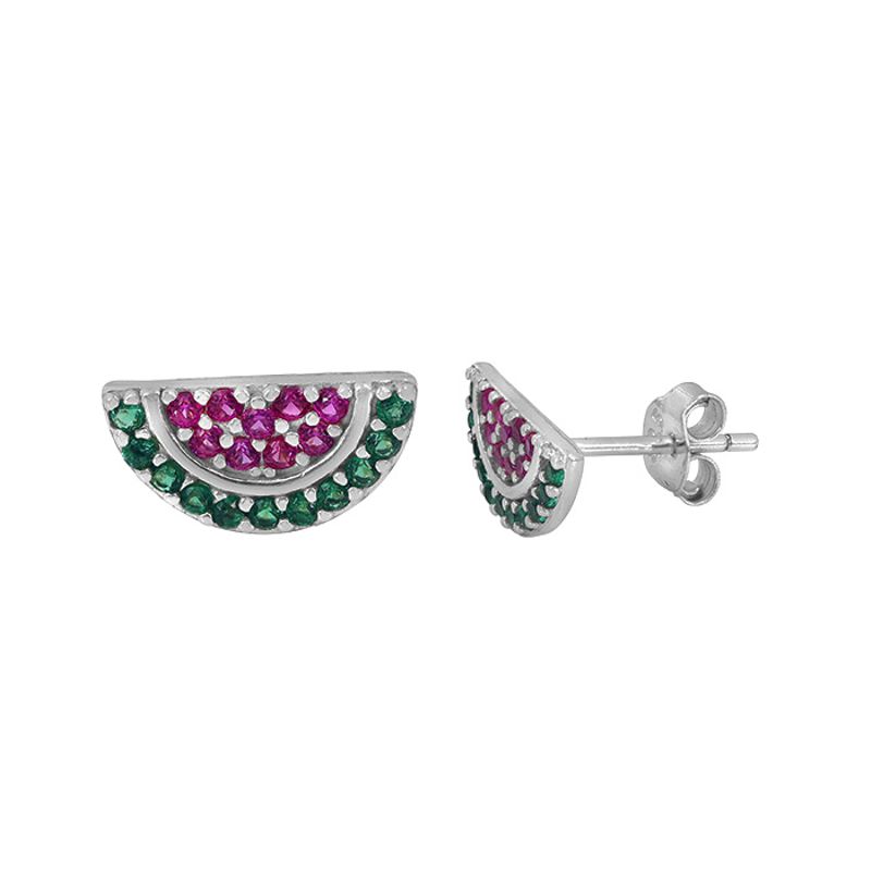 Sterling Silver Watermelon Studs with Coloured CZs - Click Image to Close